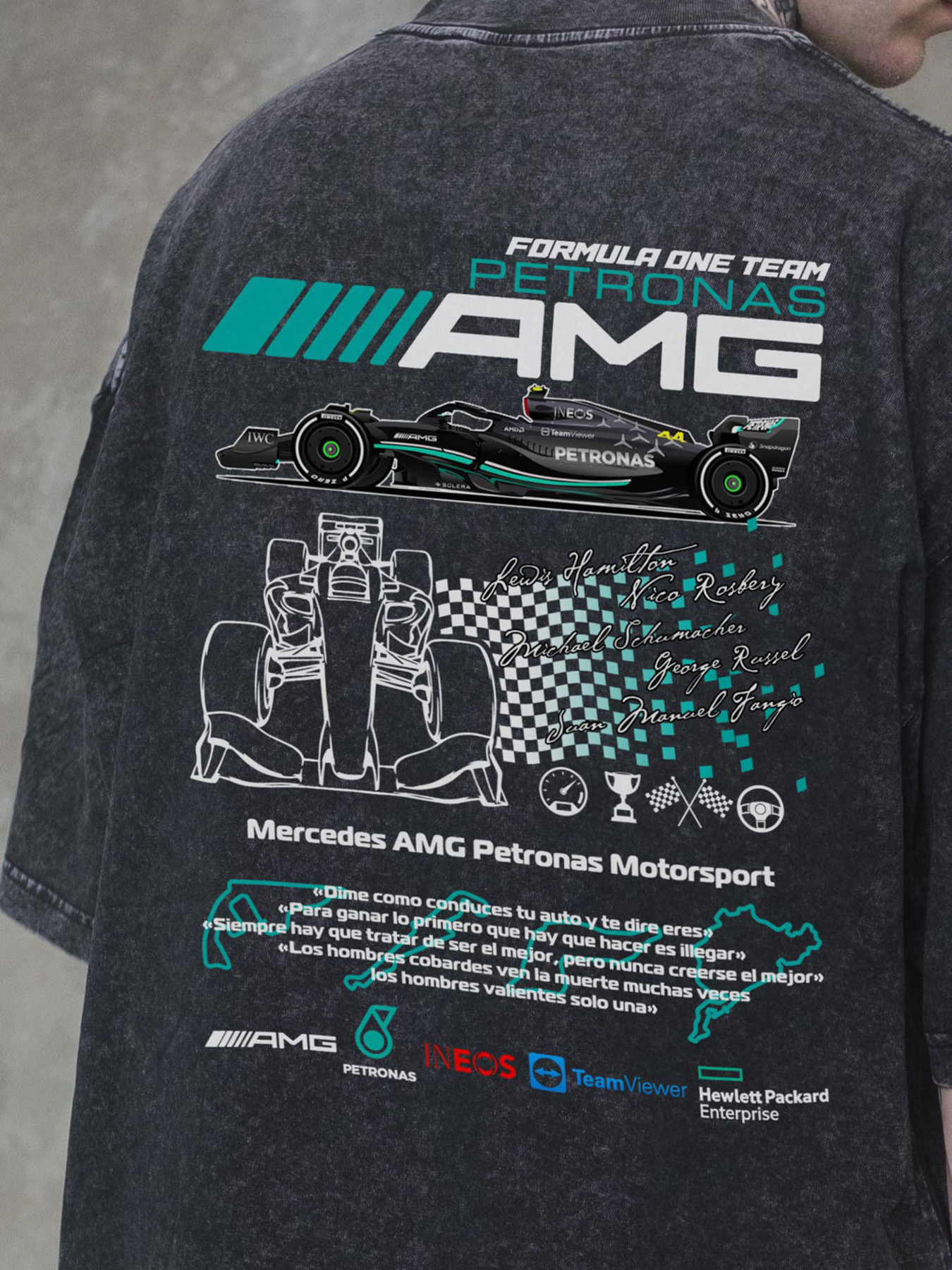 Чоловіча Виварена Оверсайз Футболка Without Washed З Принтом AMG Black модель 8056128 Фото