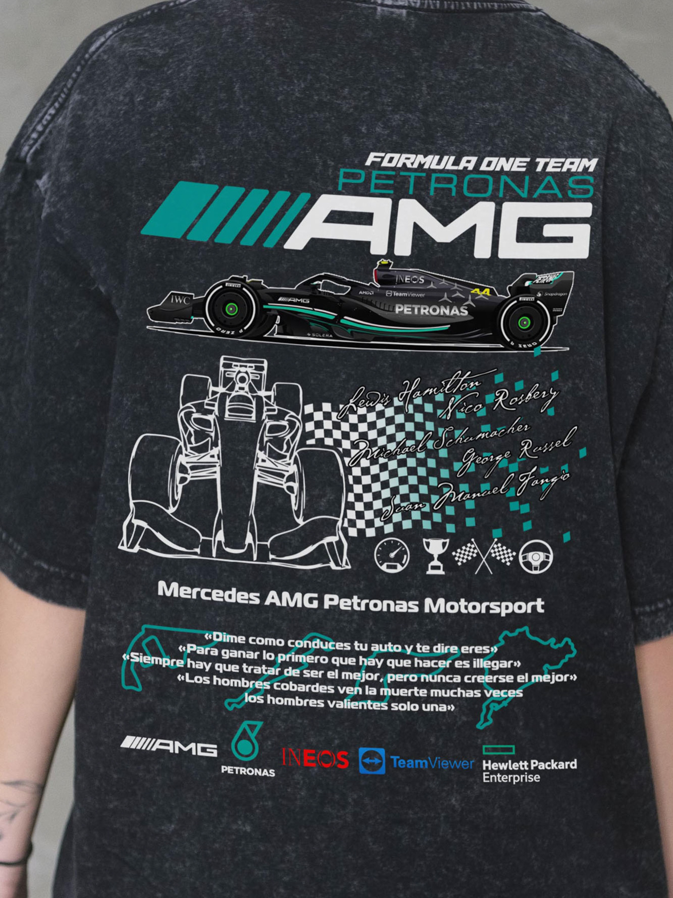 Жіноча Виварена Оверсайз Футболка Without Washed З Принтом AMG Black модель 8056129 Фото