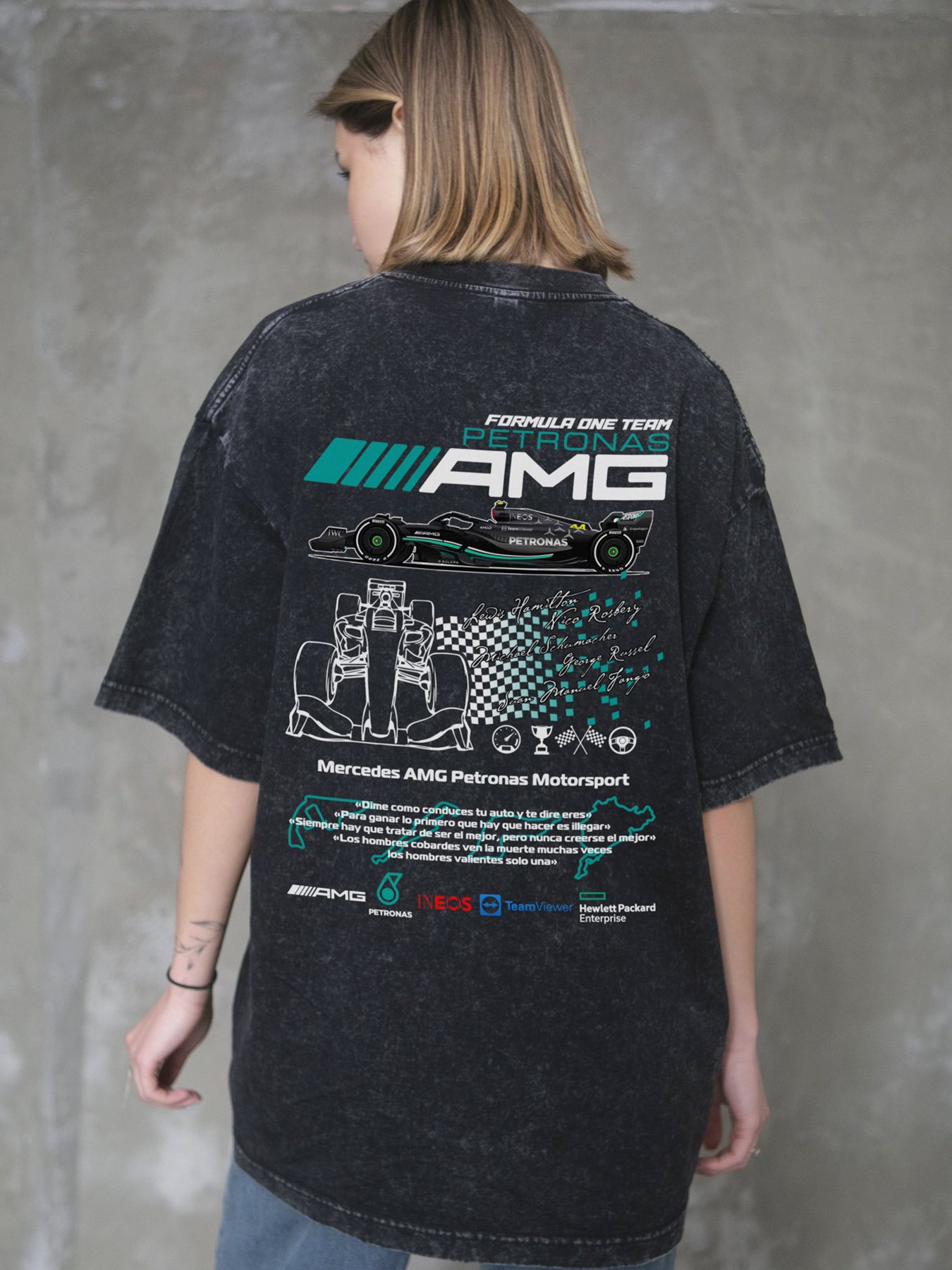 Жіноча Виварена Оверсайз Футболка Without Washed З Принтом AMG Black модель 8056129 Фото