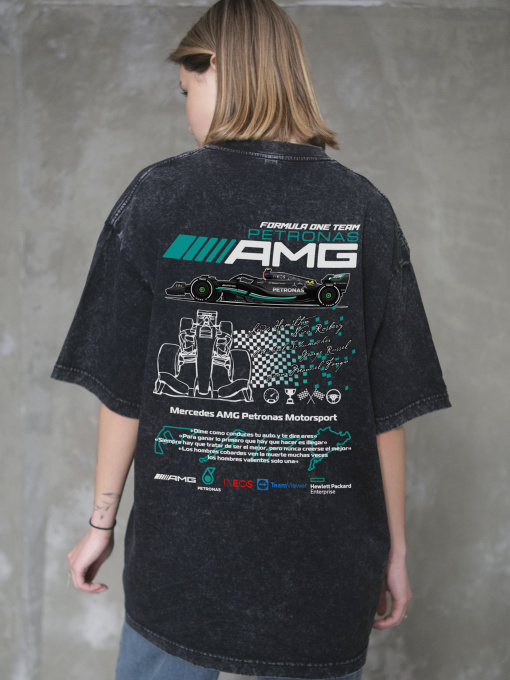 Жіноча Виварена Оверсайз Футболка Without Washed З Принтом AMG Black модель 8056129 Фото