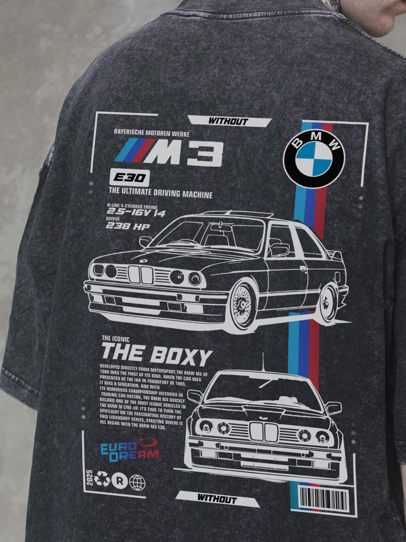 Чоловіча Виварена Оверсайз Футболка Without Washed З Принтом BMW Black модель 8056130 Фото