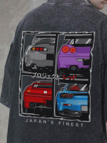 Чоловіча Виварена Оверсайз Футболка Without Washed З Принтом Cars Black модель 8056132 Фото