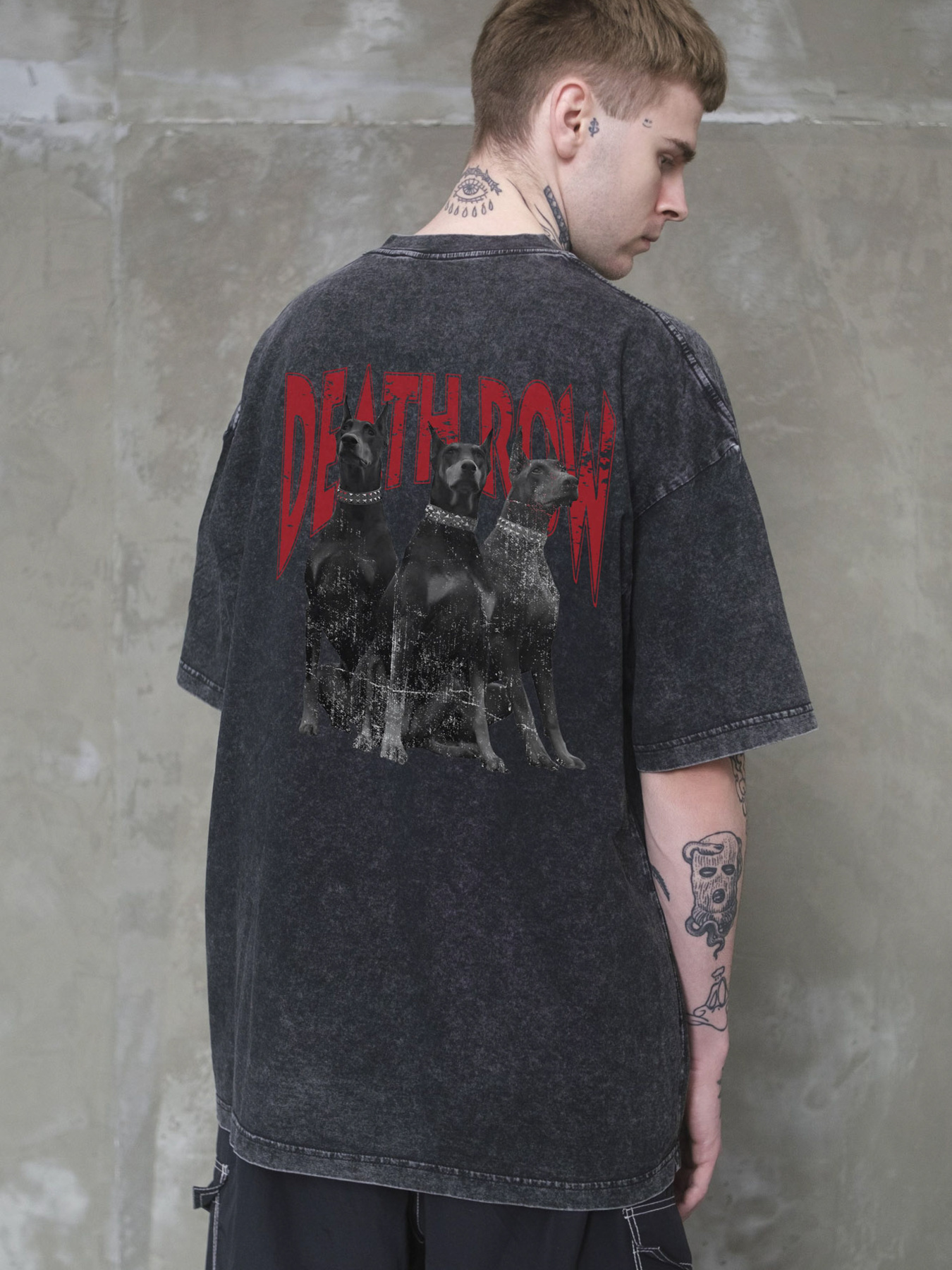 Чоловіча Виварена Оверсайз Футболка Without Washed З Принтом Deathrow Black модель 8056134 Фото