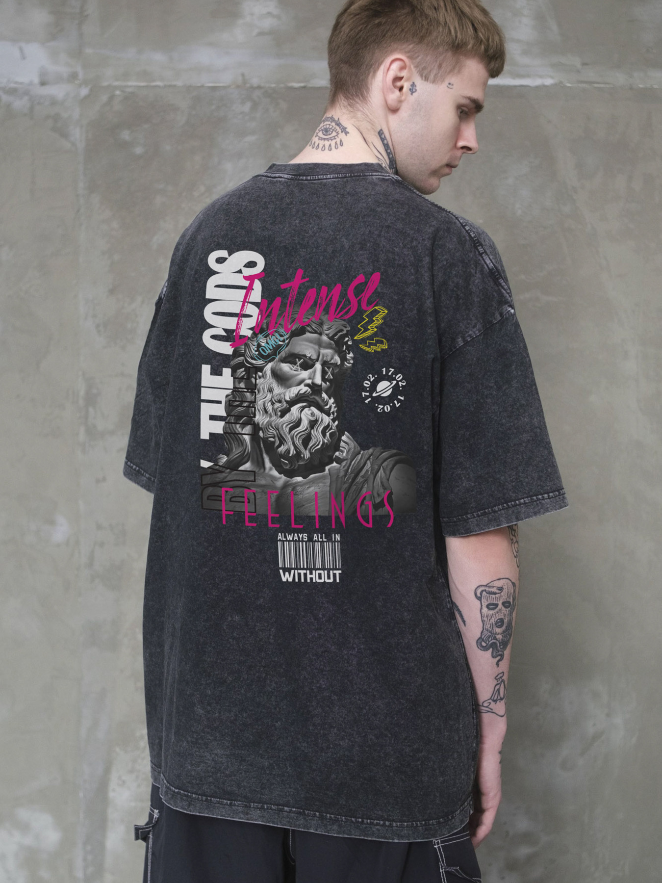 Чоловіча Виварена Оверсайз Футболка Without Washed З Принтом Feelings Black модель 8056140 Фото