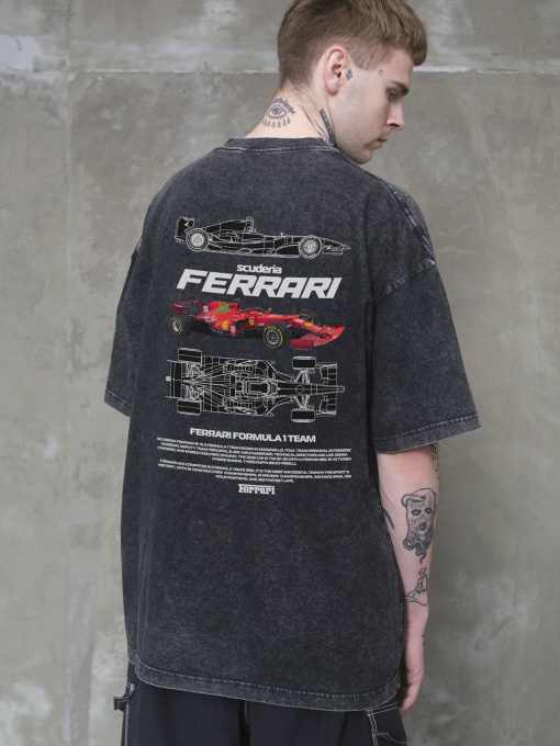 Чоловіча Виварена Оверсайз Футболка Without Washed З Принтом Ferrari Black модель 8056142 Фото