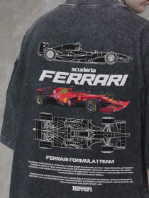 Чоловіча Виварена Оверсайз Футболка Without Washed З Принтом Ferrari Black модель 8056142 Фото