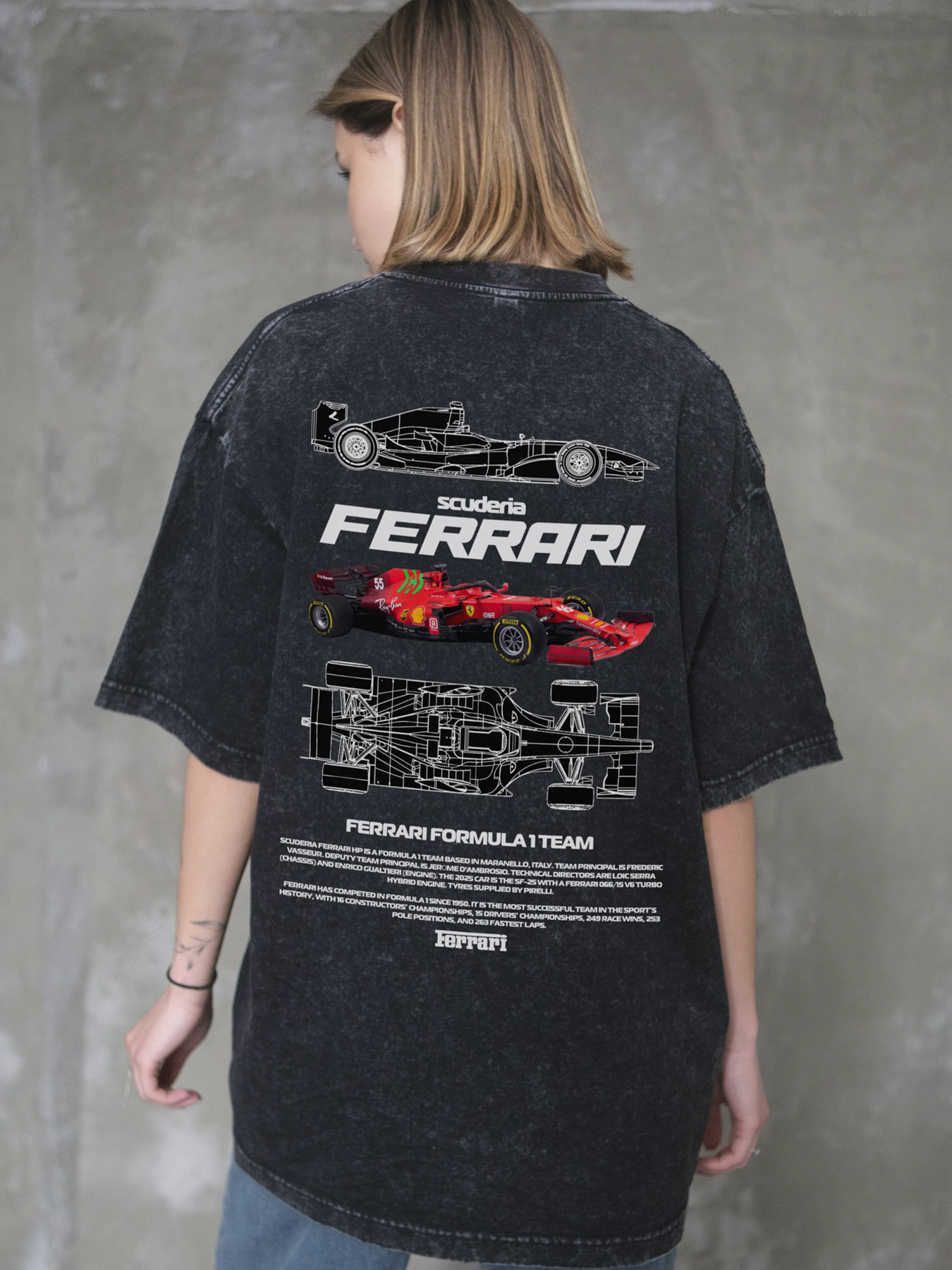 Жіноча Виварена Оверсайз Футболка Without Washed З Принтом Ferrari Black модель 8056143 Фото