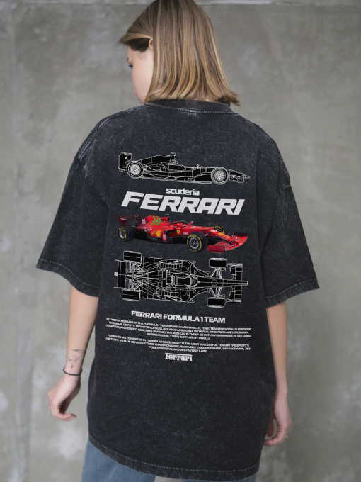 Жіноча Виварена Оверсайз Футболка Without Washed З Принтом Ferrari Black модель 8056143 Фото