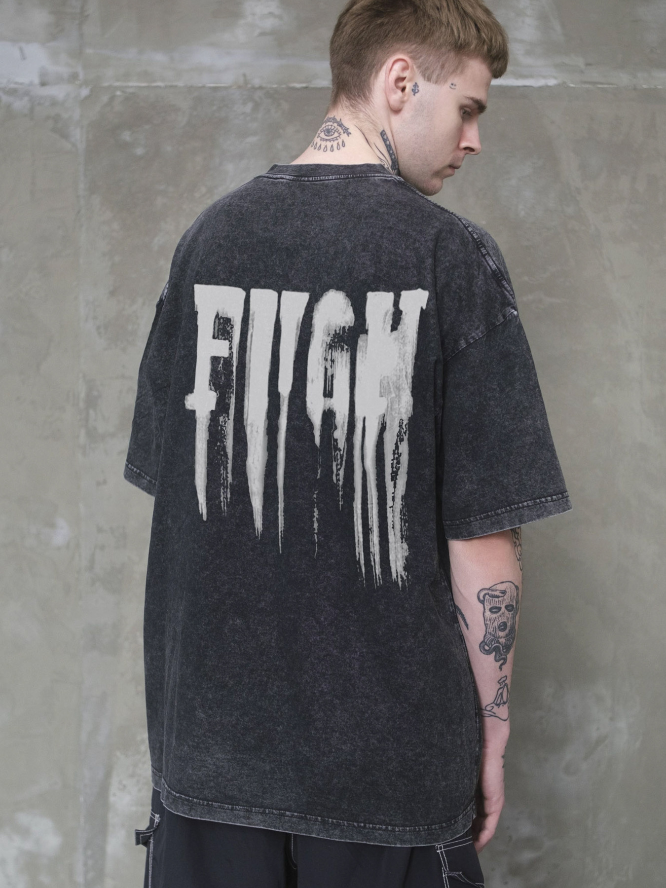 Чоловіча Виварена Оверсайз Футболка Without Washed З Принтом Fight Black модель 8056144 Фото