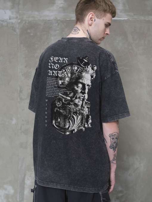 Чоловіча Виварена Оверсайз Футболка Without Washed З Принтом Greek Black модель 8056146 Фото