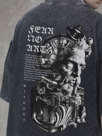 Чоловіча Виварена Оверсайз Футболка Without Washed З Принтом Greek Black модель 8056146 Фото