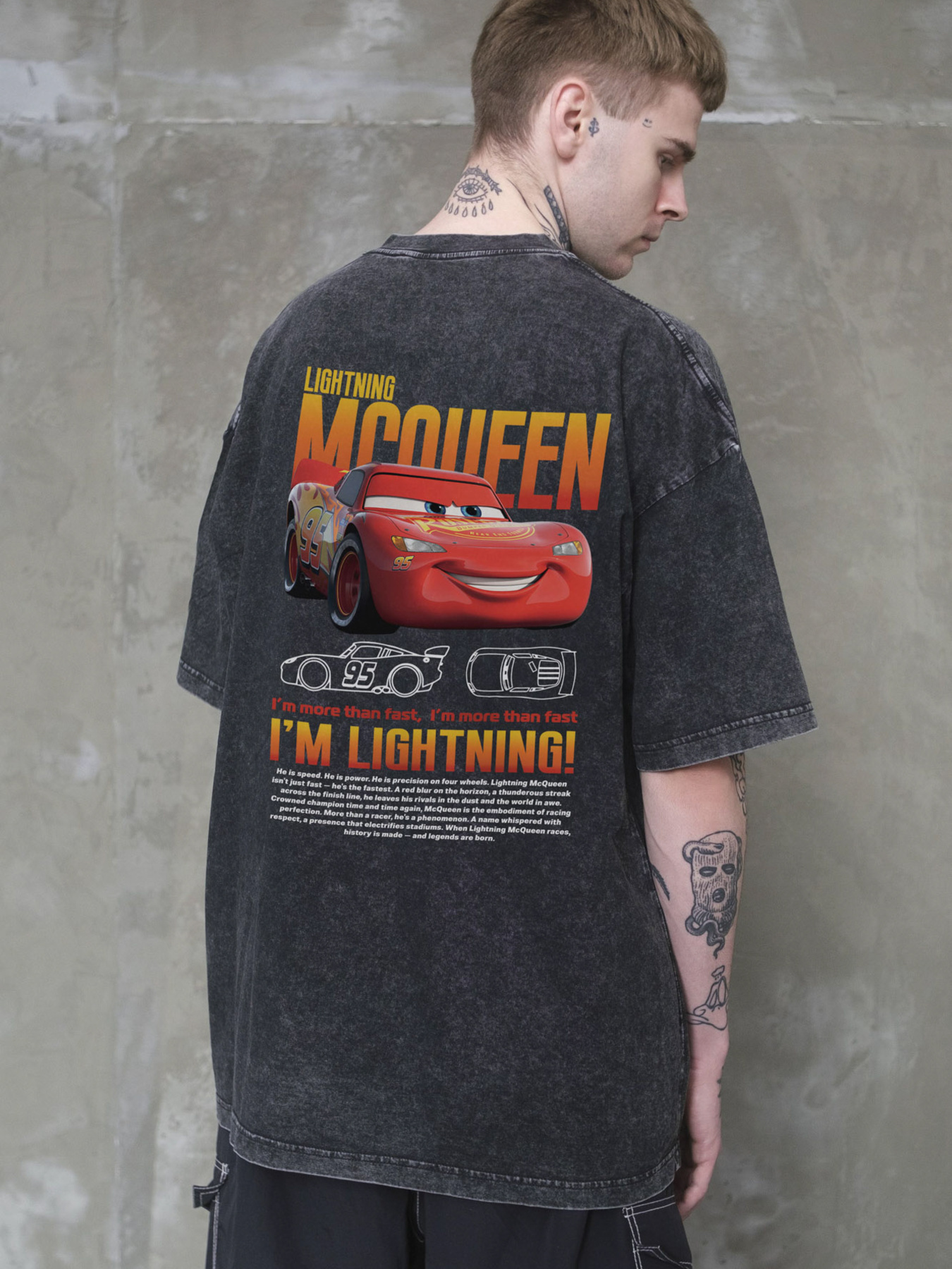 Чоловіча Виварена Оверсайз Футболка Without Washed З Принтом Mcqueen Black модель 8056152 Фото