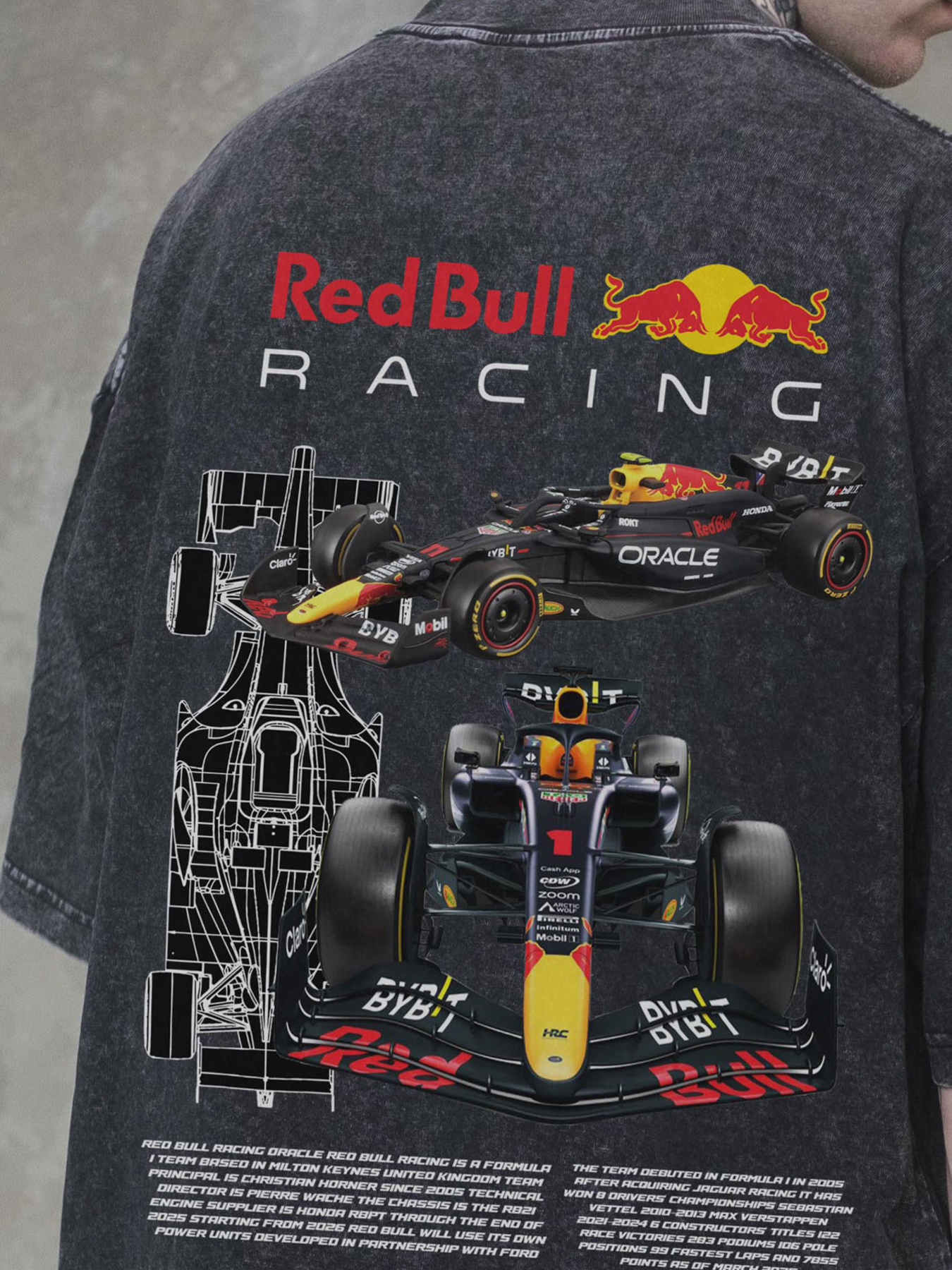 Чоловіча Виварена Оверсайз Футболка Without Washed З Принтом Redbull Black модель 8056154 Фото