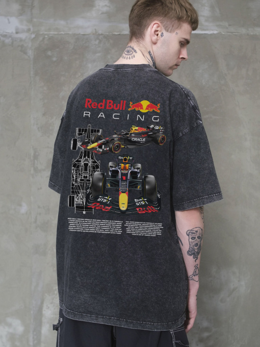 Чоловіча Виварена Оверсайз Футболка Without Washed З Принтом Redbull Black модель 8056154 Фото