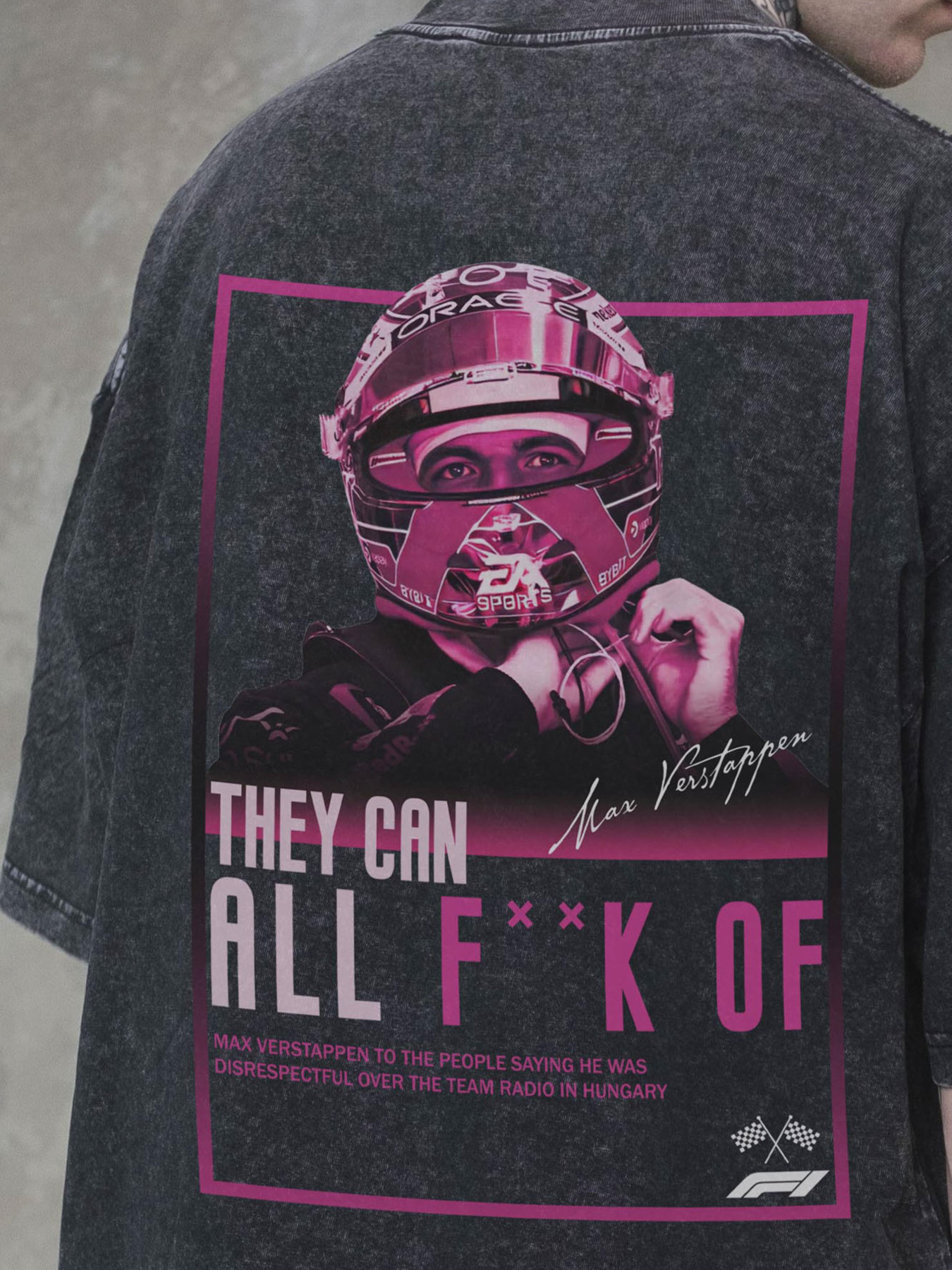 Чоловіча Виварена Оверсайз Футболка Without Washed З Принтом Verstappen Black модель 8056162 Фото