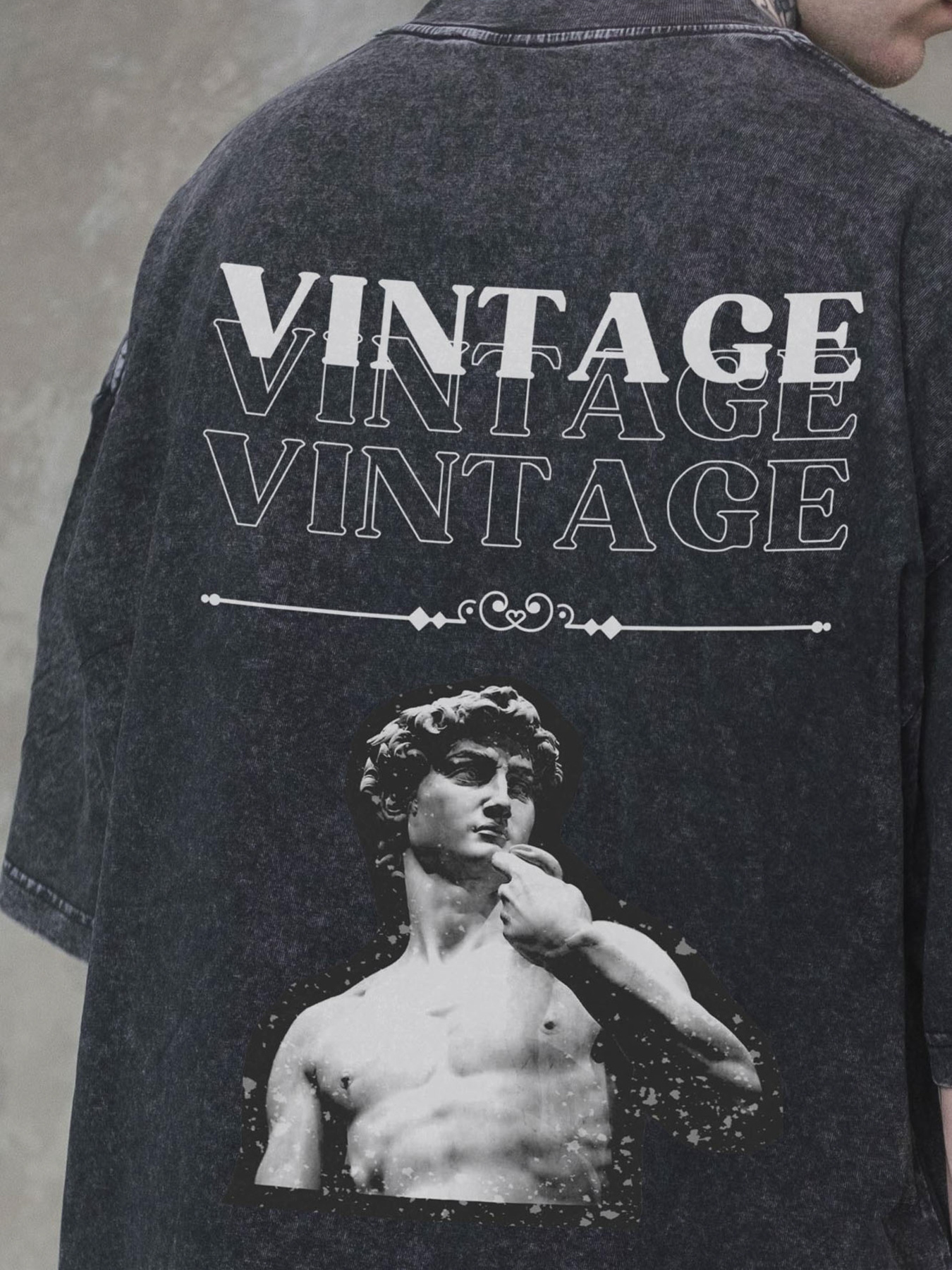 Чоловіча Виварена Оверсайз Футболка Without Washed З Принтом Vintage Black модель 8056164 Фото