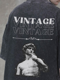 Чоловіча Виварена Оверсайз Футболка Without Washed З Принтом Vintage Black модель 8056164 Фото