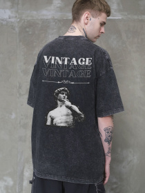 Чоловіча Виварена Оверсайз Футболка Without Washed З Принтом Vintage Black модель 8056164 Фото