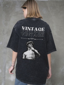 Жіноча Виварена Оверсайз Футболка Without Washed З Принтом Vintage Black модель 8056165 Фото