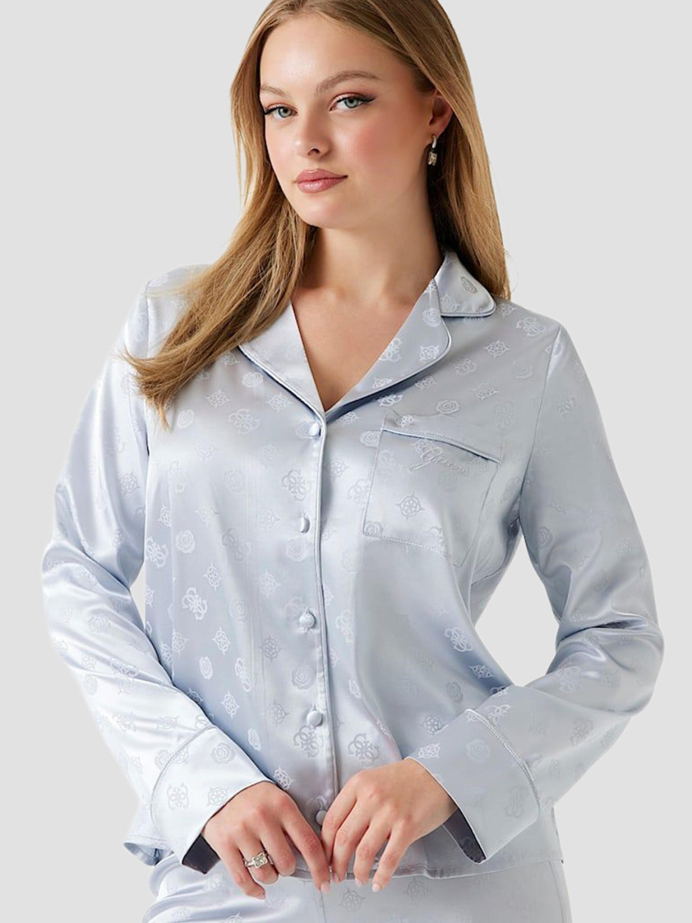 Жіноча блакитна піжама з візерунком (сорочка, брюки) модель O5BX05.W4732;FBCW Жіноча блакитна піжама з візерунком (сорочка, брюки) модель O5BX05.W4732;FBCW Фото