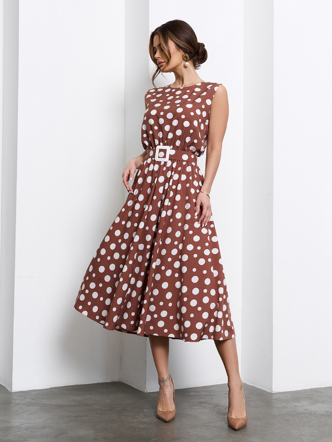 Сукня міді ISSA Plus модель 15550_коричневый Фото