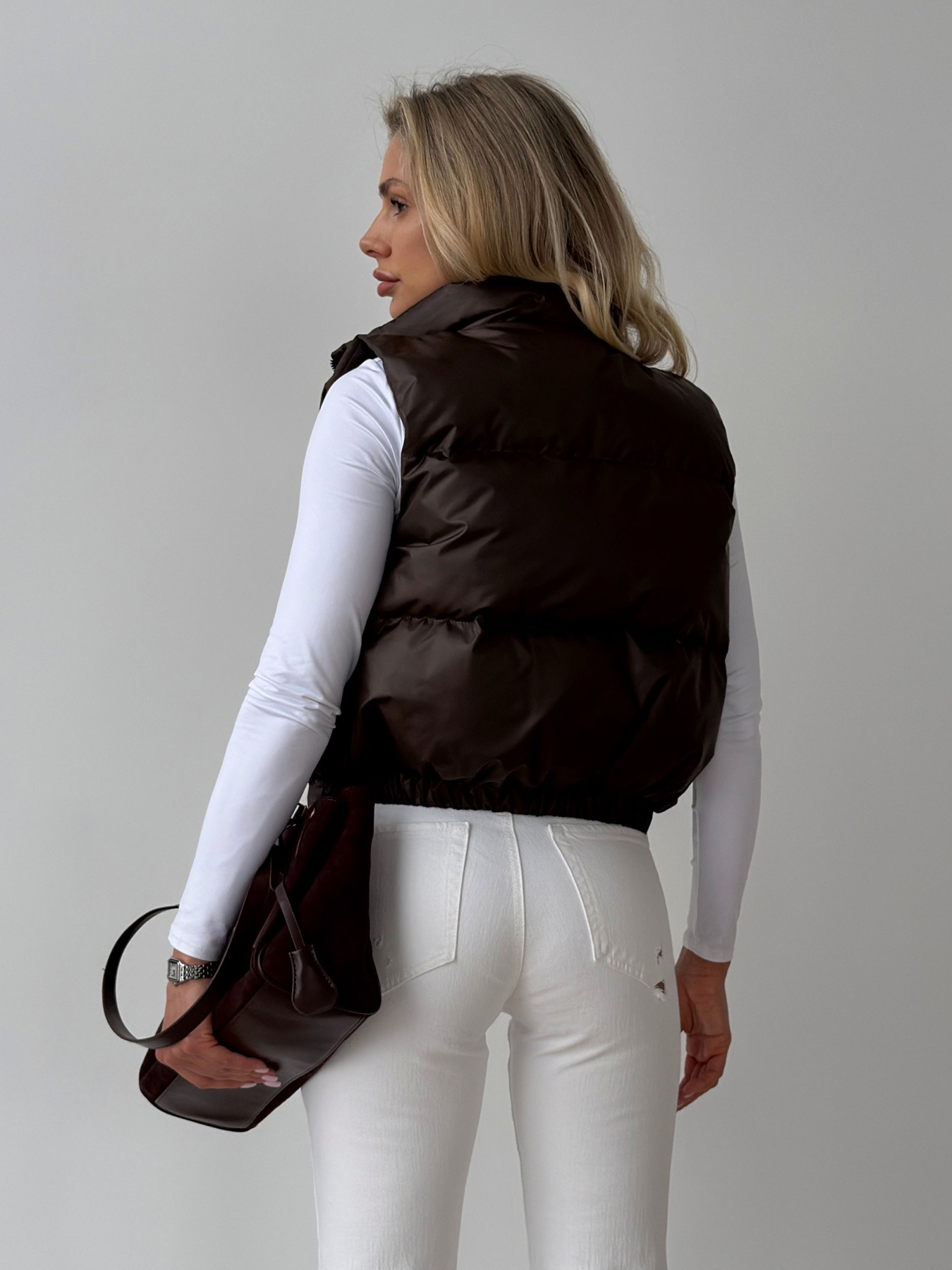 Укорочений Жилет Скай шоколад модель Skay_chocolate Фото