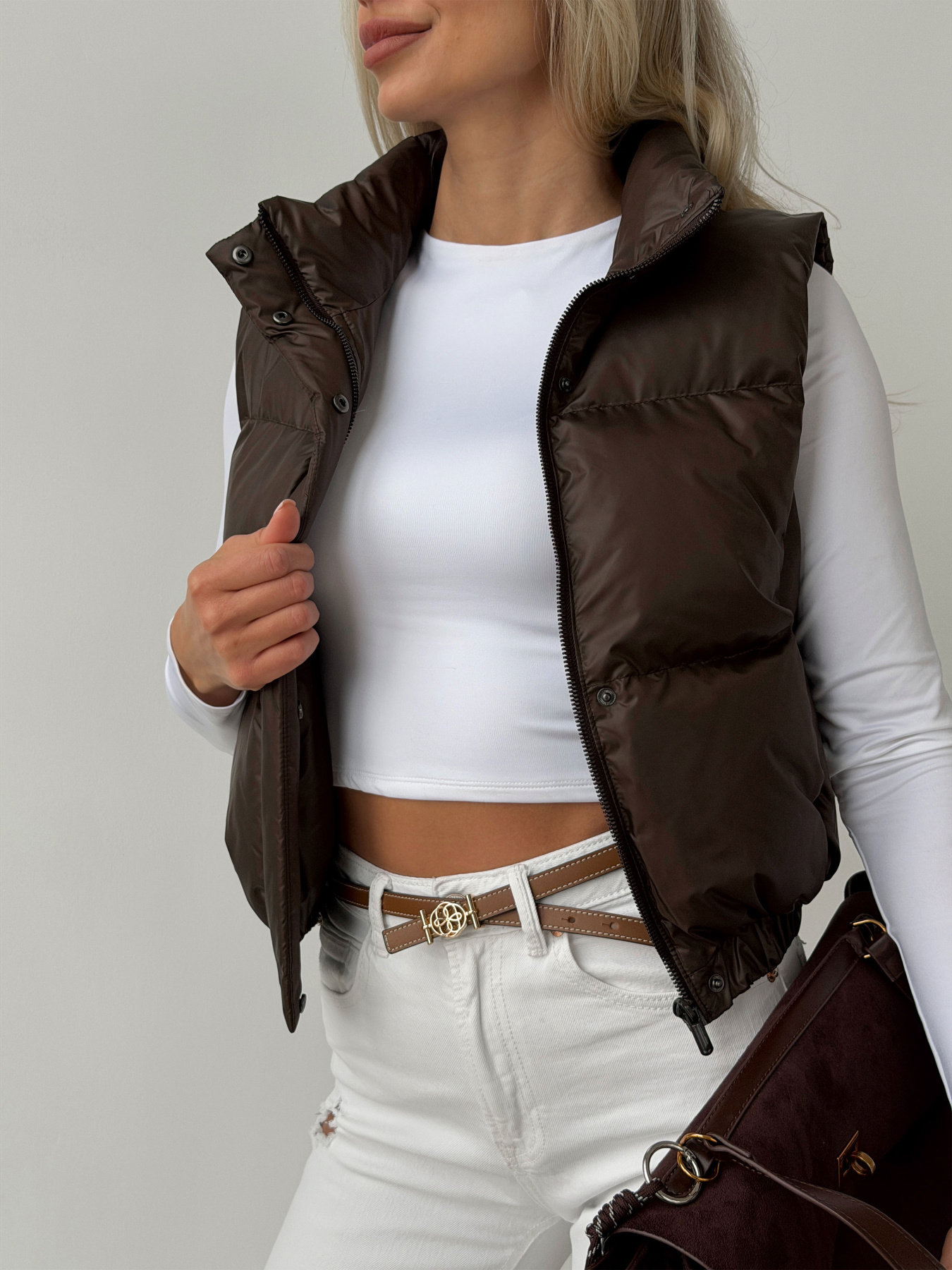 Укорочений Жилет Скай шоколад модель Skay_chocolate Фото