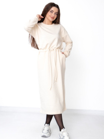 Утеплена жіноча сукня прямого крою з куліскою на талії, Молочний Носи Своє (8445-104) модель 8445-104-molochnij Фото