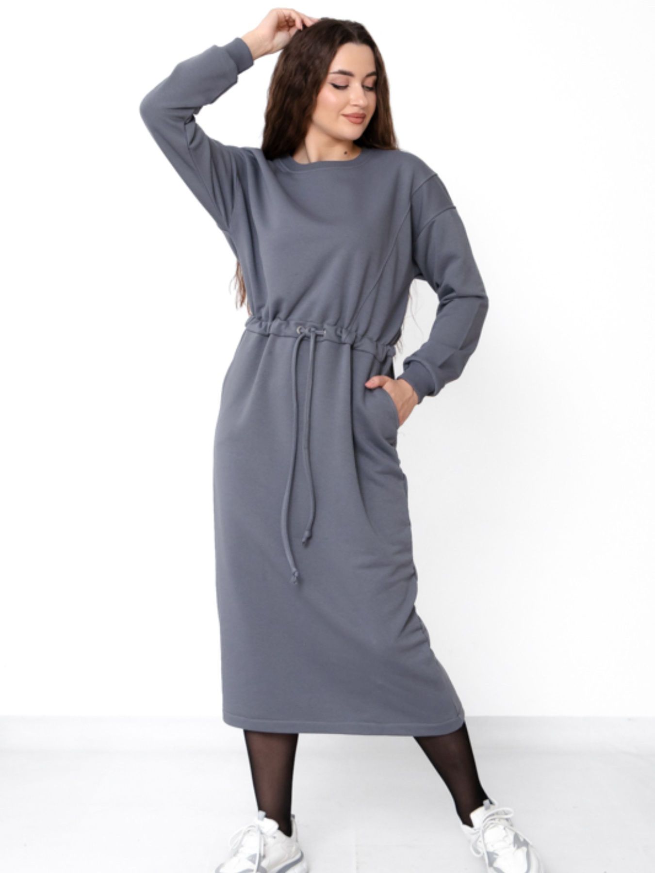 Утеплена жіноча сукня прямого крою з куліскою на талії, Графітовий Носи Своє (8445-104) модель 8445-104-temnij-graft Фото