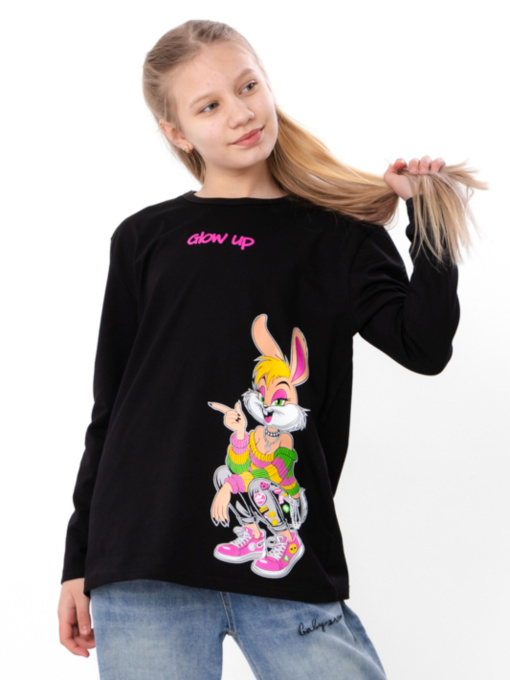 Джемпер для дівчинки підлітковий з принтом кролика "Glow up", Чорний Носи Своє (6363-036-33-2-5) модель 6363-036-33-2-5-chornij-zaq Фото