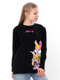 Джемпер для дівчинки підлітковий з принтом кролика "Glow up", Чорний Носи Своє (6363-036-33-2-5) модель 6363-036-33-2-5-chornij-zaq Фото