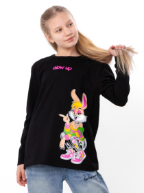 Джемпер для дівчинки підлітковий з принтом кролика "Glow up", Чорний Носи Своє (6363-036-33-2-5) модель 6363-036-33-2-5-chornij-zaq Фото