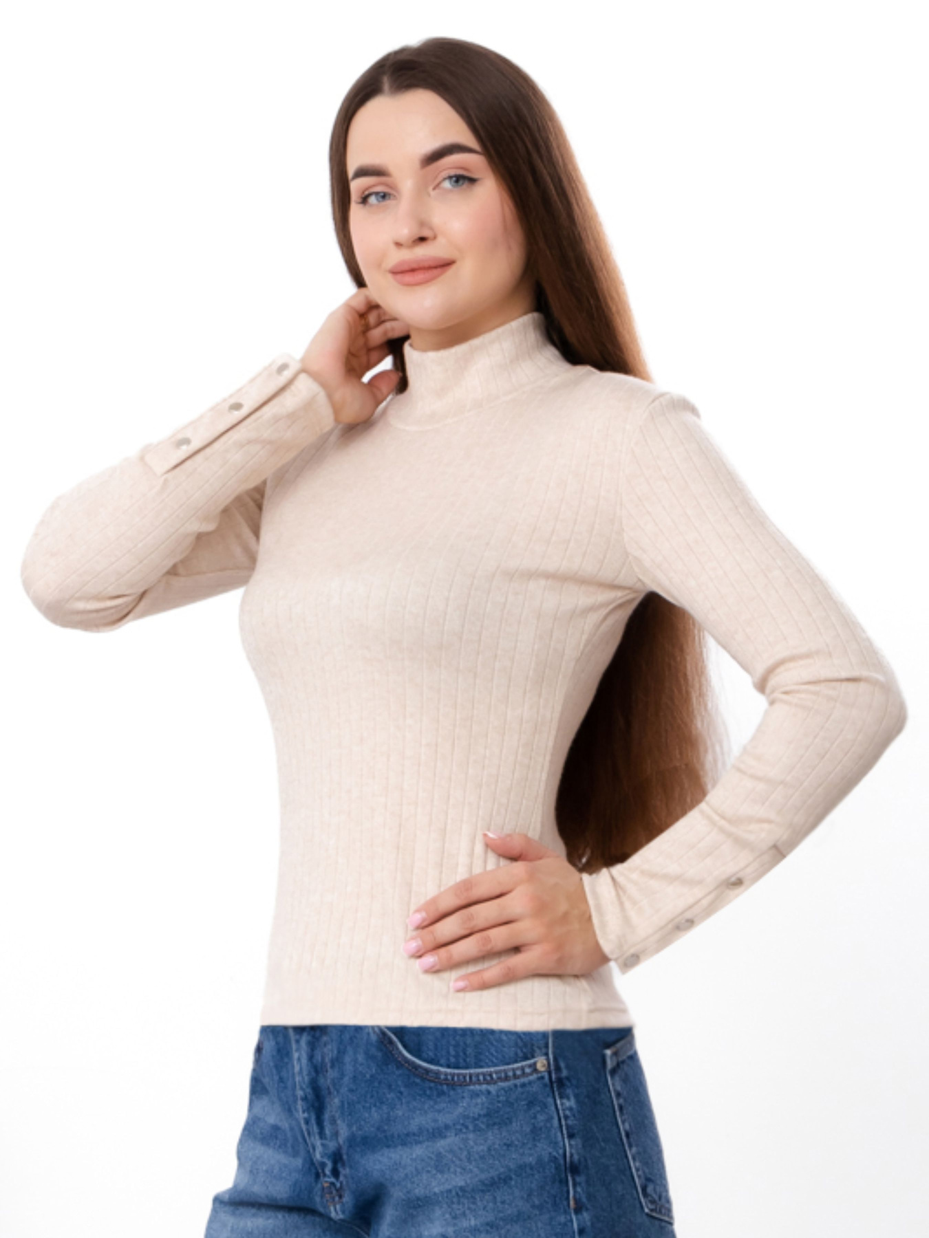 Ангоровий жіночий лонгслів з декоративними гудзиками на манжетах, Бежевий Носи Своє (8456-088) модель 8456-088-kremovij Фото