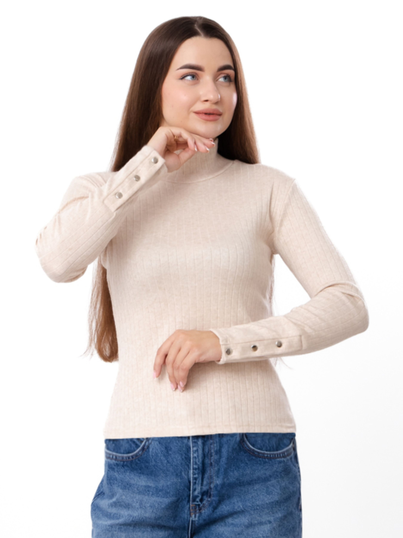 Ангоровий жіночий лонгслів з декоративними гудзиками на манжетах, Бежевий Носи Своє (8456-088) модель 8456-088-kremovij Фото