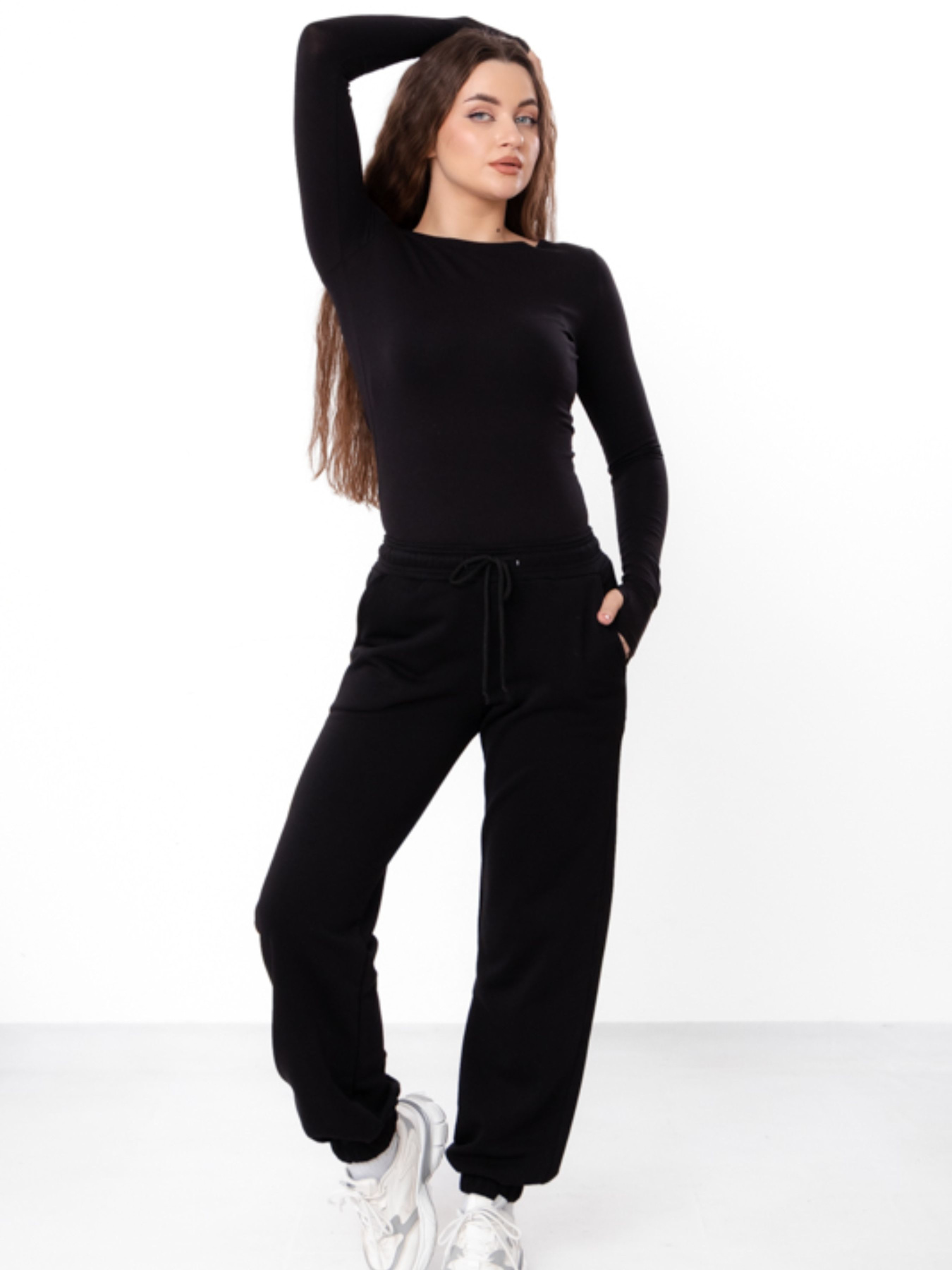 Штани жіночі широкого крою на резинці однотонні, Чорний Носи Своє (8229-104) модель 8229-104-chornij Фото