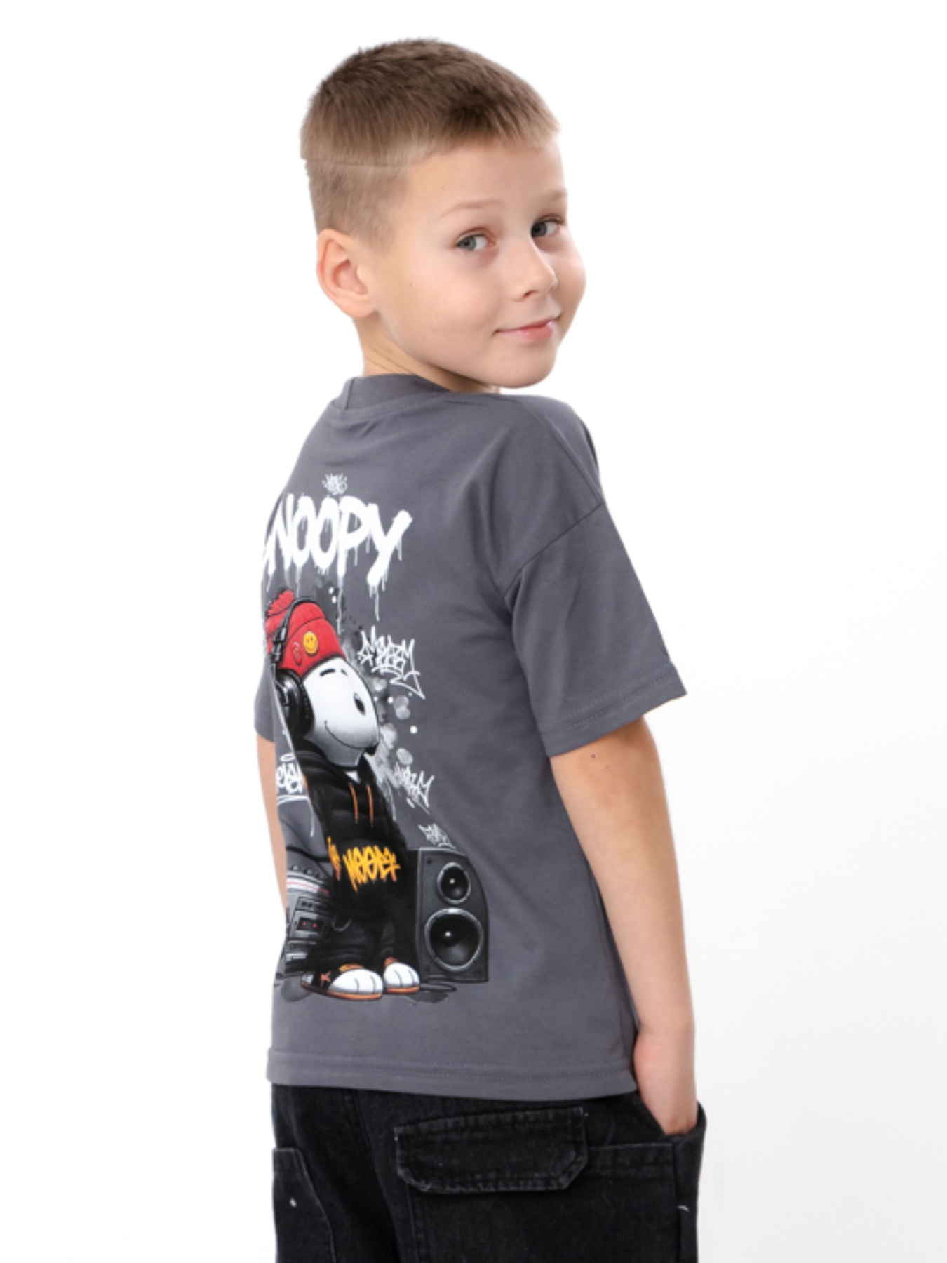 Футболка оверсайз для хлопчика, Чорний Носи Своє (6414-001-33-4-1) модель 6414-001-33-4-1-chornij-snoopy Фото