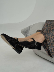 Балетки сетка + наплак с натуральной кожей черный (149/0079) 39 модель P_184159-S39_184395 Фото