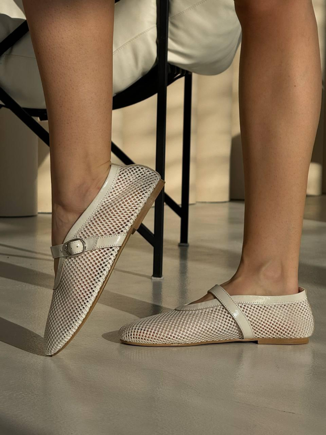 Балетки сетка + наплак с натуральной кожей молочные (149/0079) 36 модель P_186061-S36_186061 Фото