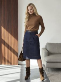 Джинсовая юбка с поясом тёмно синяя модель 76849 Джинсовая юбка с поясом тёмно синяя модель 76849 Фото