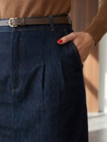 Джинсовая юбка с поясом тёмно синяя модель 76849 Джинсовая юбка с поясом тёмно синяя модель 76849 Фото