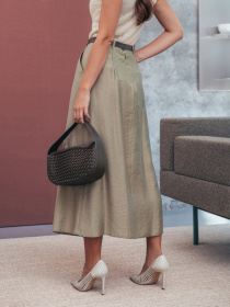 Юбка миди цвета хаки со складкой спереди модель 75893 Юбка миди цвета хаки со складкой спереди модель 75893 Фото