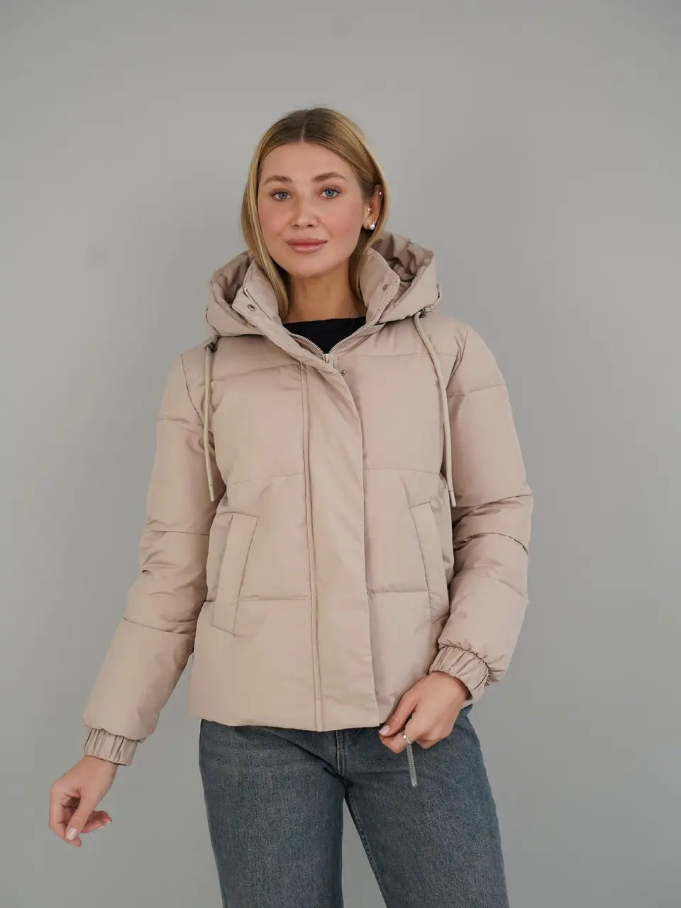 Демисезонная женская куртка с капюшоном модель Teffi-KL-beige Фото