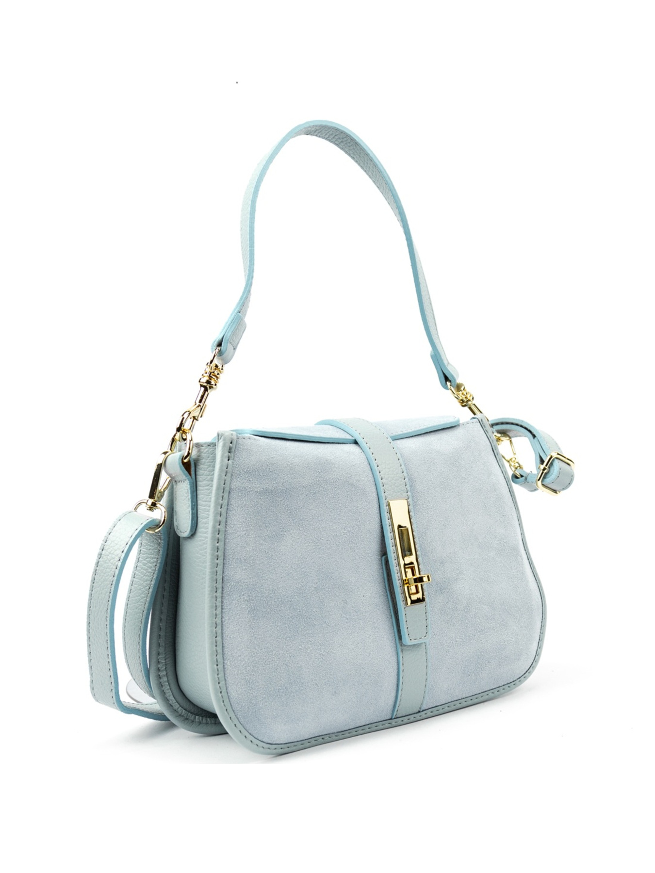 Сумка женская кроссбоди на плечо с ручкой из натуральной кожи флотар и замши повседневная средняя модель F-IT-9895BL Фото