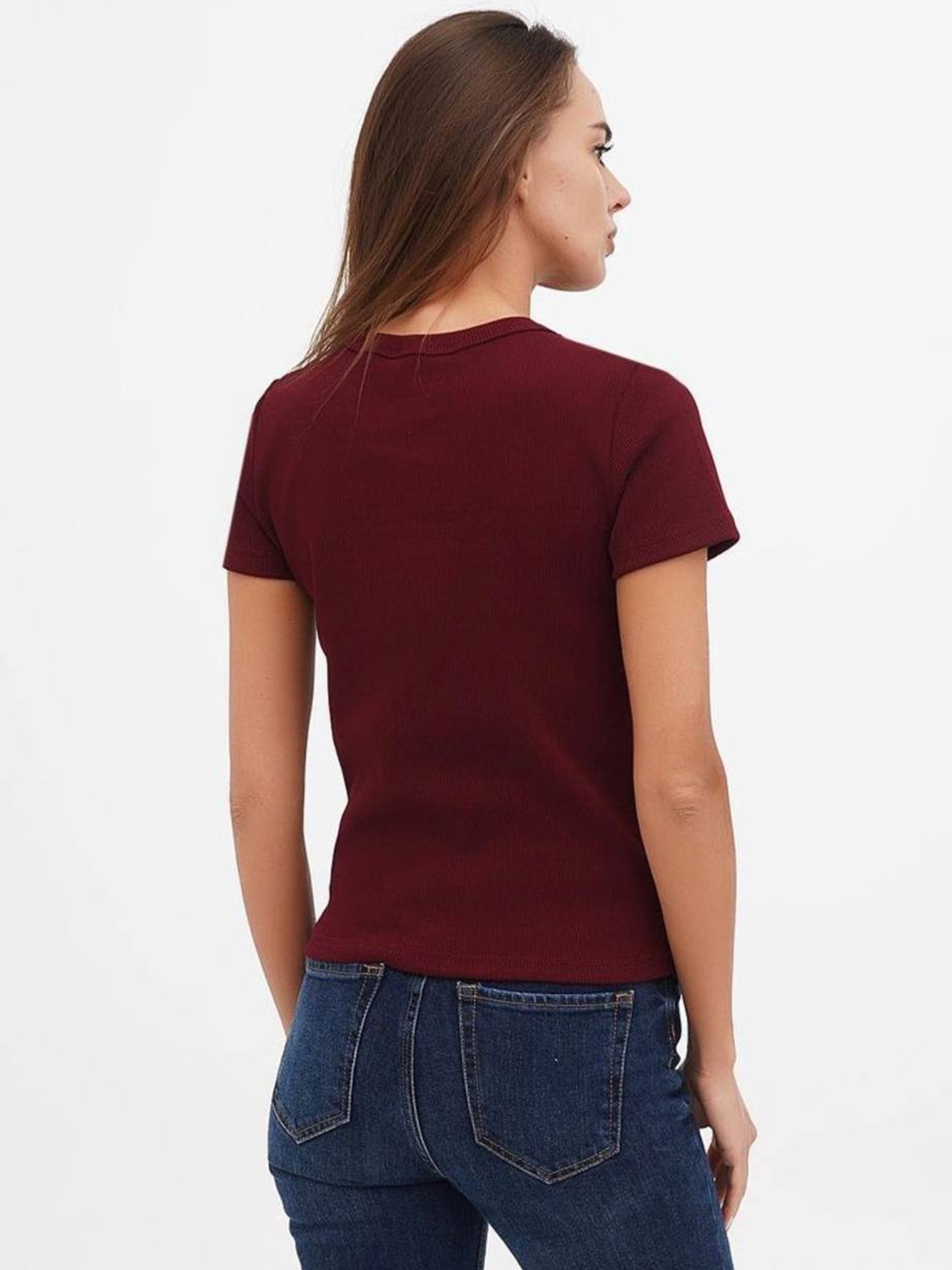 Футболка жіноча базова "рубчик" бордова модель Wm296 Фото