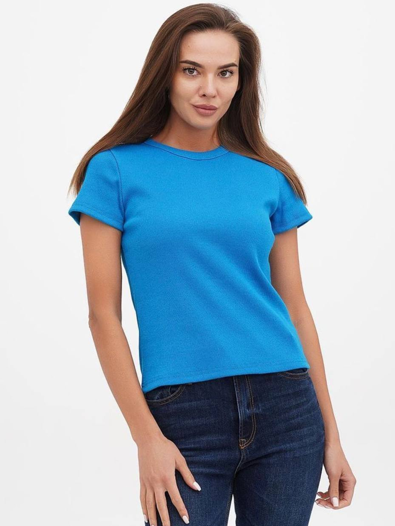 Футболка женская базовая "рубчик" бирюзовый модель Wm298 Фото