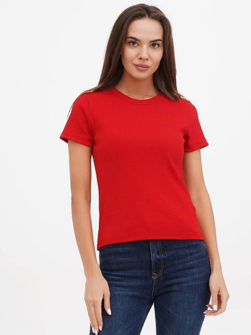 Футболка жіноча базова "рубчик" червона модель Wm299 Фото