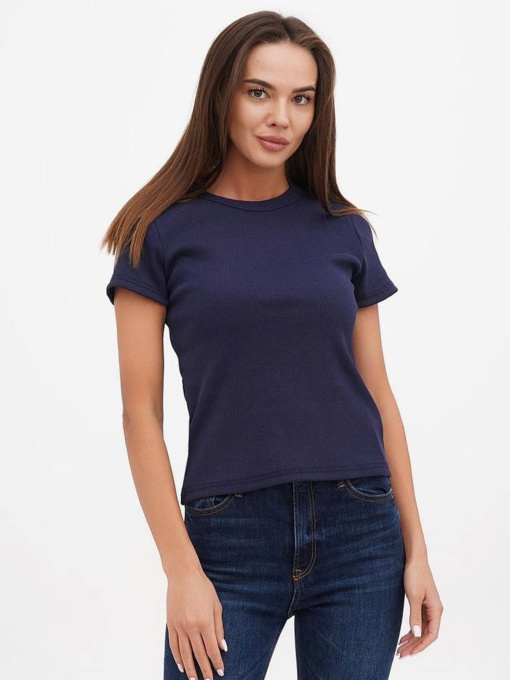 Футболка жіноча базова "рубчик" темно-синя модель Wm300 Фото