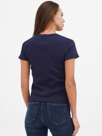 Футболка жіноча базова "рубчик" темно-синя модель Wm300 Фото