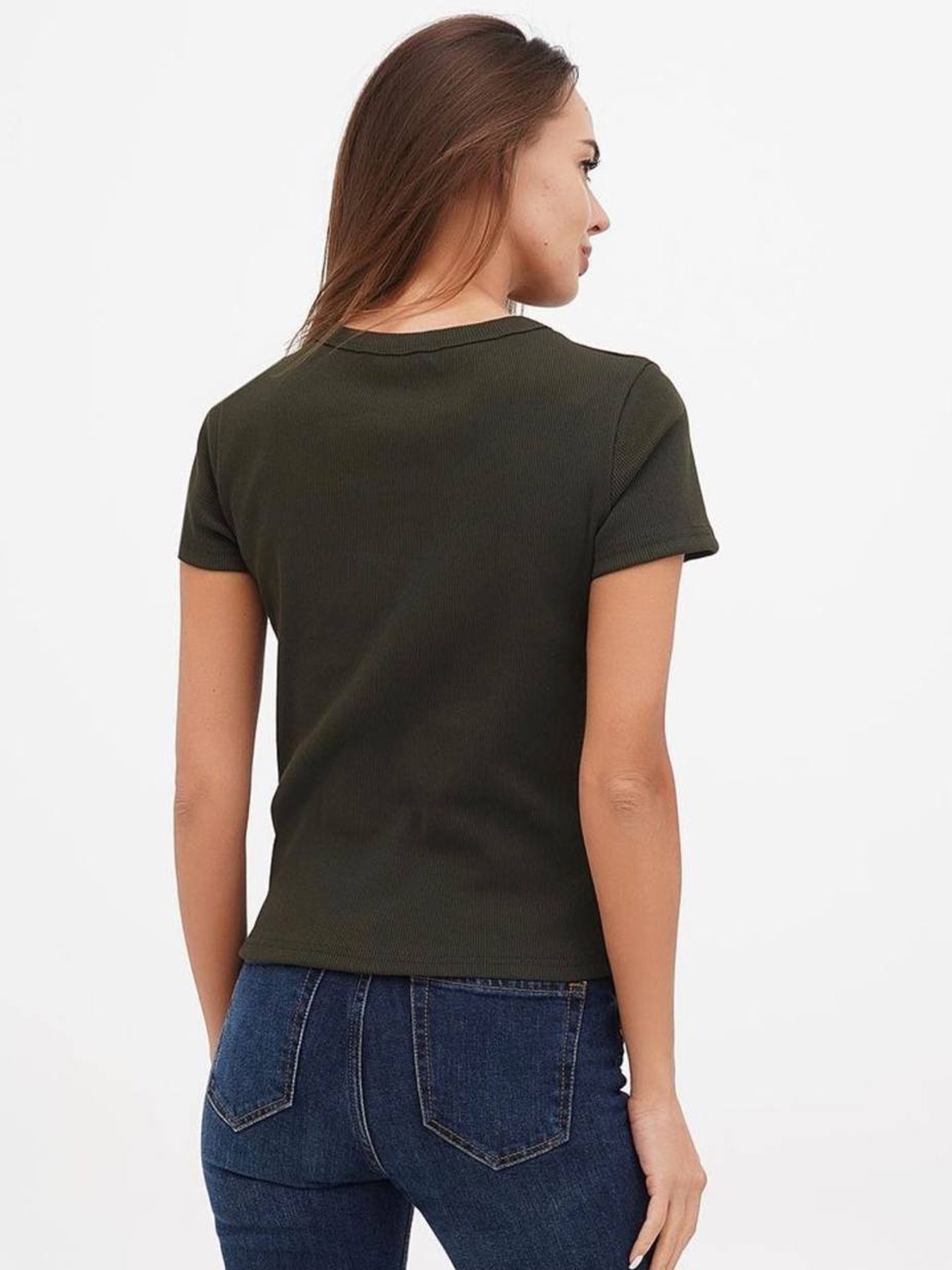 Футболка женская базовая "рубчик" хаки модель Wm301 Фото