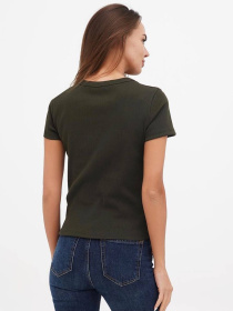 Футболка женская базовая "рубчик" хаки модель Wm301 Фото